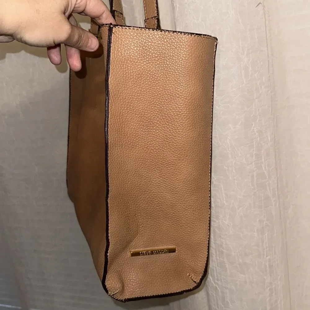 Steve Madden Tan Brown Faux Leather with Gold Tone Hardware Tote Bag Purse